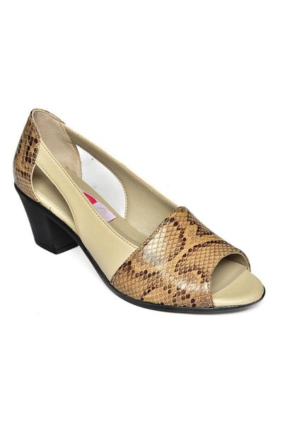 Fox Shoes S908026107 Pantofi de damă din piele naturală bej cu toc gros