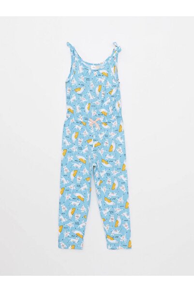 LC Waikiki U-Neck Patterned Cotton Girl's Jumpsuit