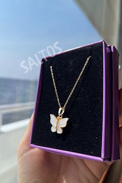 Saltos Beyaz Kelebekli Gold Kolye Kar Küresi Doğum Günü Hediyesi Sevgiliye Hediye Seti Kız Arkadaşa Set Kadına Hediyelik Özel Gün Hediye Kutusu Kadın Anneye Hediye