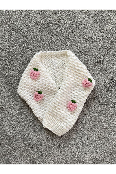 NEVALİN Strawberry Detailed Hand Knitted Set of 2 Children's Scarf and Beanie Set