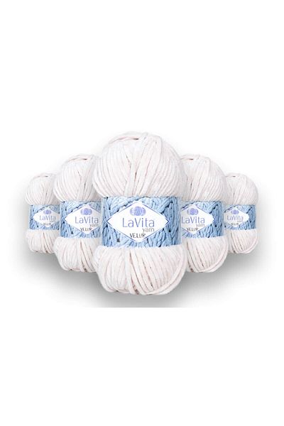 LaVita Yarn Velur Baby Velvet Thread 5 Pack Amigurumi Hand Knitting Thread Taka Yarn (1044 ECRU)