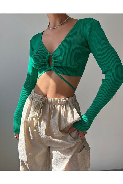MAİ COLLECTİON Mai Berta Green Knitwear Crop