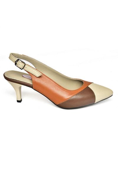 Fox Shoes S908024003 Дамски обувки с къс ток от естествена кожа, кафяво/бежово
