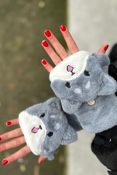 novon Teddy Bear Design Premium Plush Gloves with Fur Cover Buttons