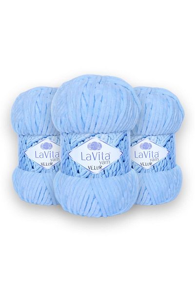 LaVita Yarn Velur Baby Pachet 3'lü Amigurumi Fire de Tricotat Manual Taka Yarn (5010-albastru)