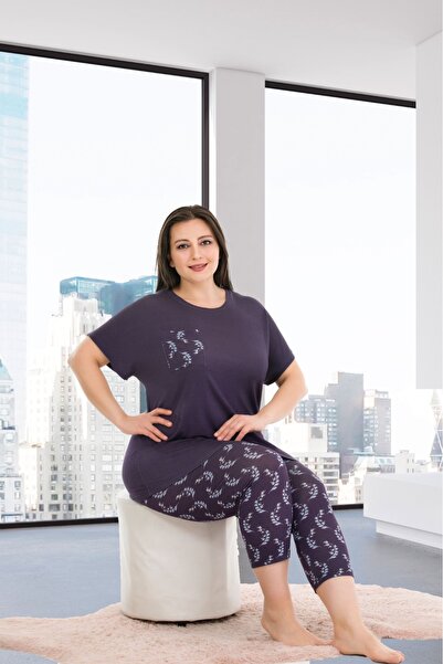 Lady Синій капрі костюм з кишенями