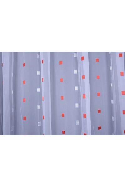 AKÇA TEKSTİL TERGAL RED-WHITE CHECKED WHITE COLOR SINGLE WING Ready Planted Pleated Background Curtain 300*260 Cm