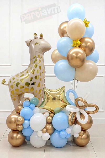 PARTİAVM Welcome Set with Animal Foil Balloons Safari Balloon Set (Bear/Gazelle/Rabbit/Unicorn)