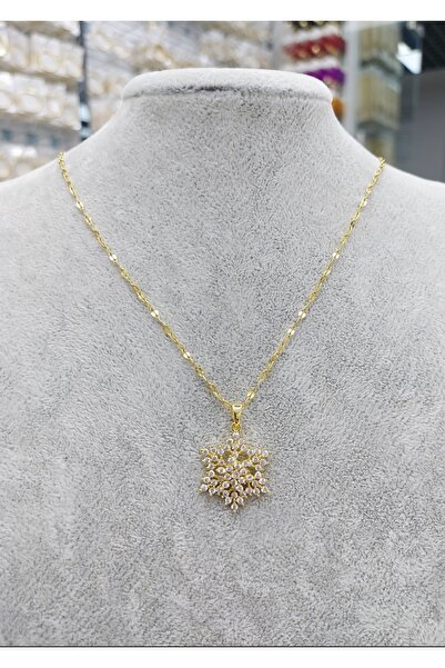 stainless steell Steel Gold Stone Snowflake Necklace (Turning Middle Stone Area)
