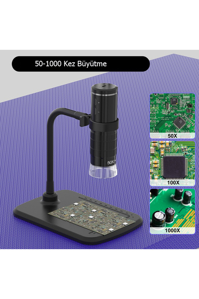 TechTic Kablosuz 1000x Wifi Bağlantılı Dijital Mikroskop 1080p Saç Cilt Tesktil Makine Devre Analizi
