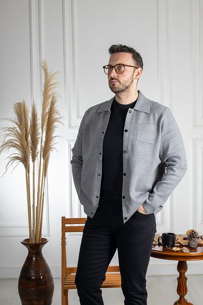 Sarar Cardigan din tricot gri cu închidere cu snap