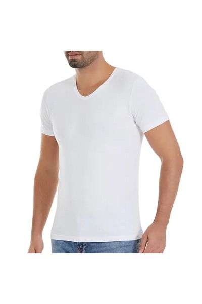 Yıldız İç Giyim Men's White Single V-Neck Short Sleeve Modal Undershirt Tshirt