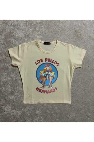 MAYDAY CULTURE Kadın Üste Oturan Kalıp Bel Boy Crop Baskılı Bisiklet Yaka Bab...