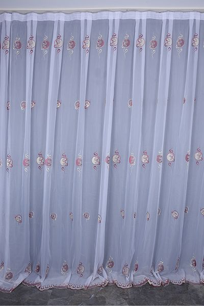 AKÇA TEKSTİL BRODE 1080 MODEL BROKEN WHITE COLOR SINGLE WING Ready planted Pleated Background Curtain 300*260 cm
