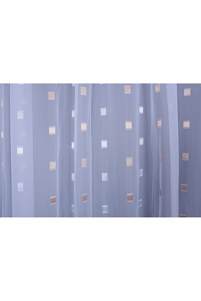 AKÇA TEKSTİL TERGAL ORANGE-WHITE CHECKED WHITE COLOR SINGLE WING Ready Planted Pleated Background Curtain 300*260 Cm