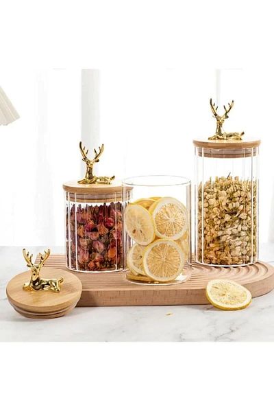 Yenigeldi 1 Piece Glass Bamboo Lid Decorative Airtight Lid Jar Small Size (11.5 CM X 9 CM)