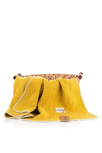 Caline Baby 4 Layer Muslin Blanket Shepherd's Stitch 115x115 Cm - Mustard