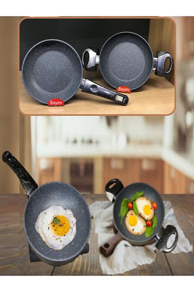 Bayev Granite Pan Sahan Set 18 Cm Black Sahur Breakfast Omelette Set