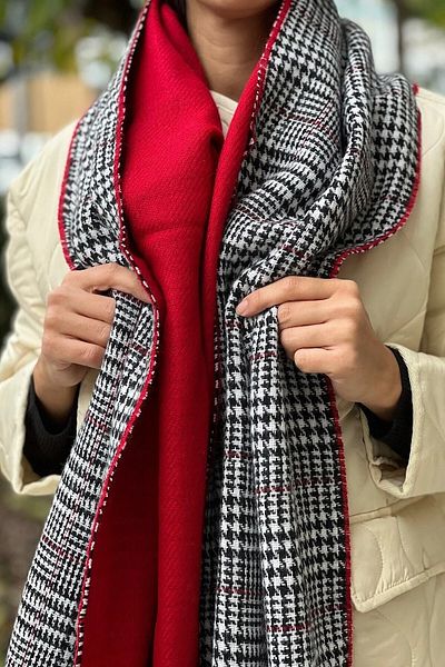 Wearflawless Plaid Patterned Wool Textured Double Sided Scarf Shawl