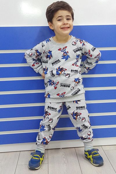 endudu Super Sonic Printed 2-Piece Pajamas Set Long Sleeve Cartoon Character Hooded Medium Thickness