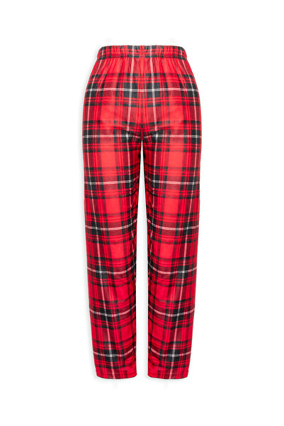 Line Smart Women's Winter Plaid Patterned Elastic Quality Suede Pajama Bottoms