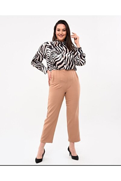 ZESS Plus Size Carrot Model Fabric Brown Trousers