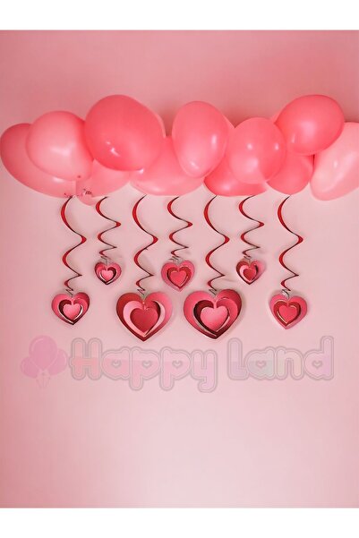 Happyland زينة سقف معلقة على شكل قلب أحمر لعيد الحب في 14 فبراير، 10 قطع زينة...