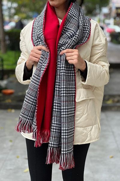 Wearflawless Plaid Patterned Wool Textured Double Sided Scarf Shawl