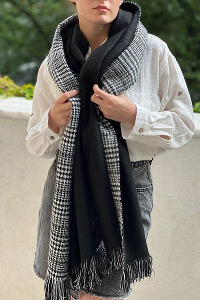 Wearflawless Şal de eşarfă cu două feţe din lână cu model în carouri