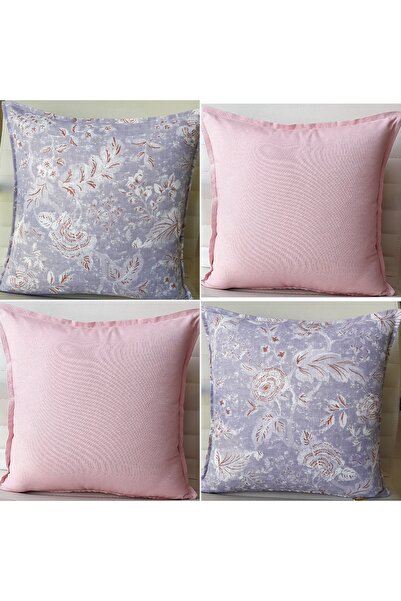 Fabric by Gülçin Keten Pamuklu Duck Yumuşak Kumaş Şeker Pembe-Lila Çiçek Dese...