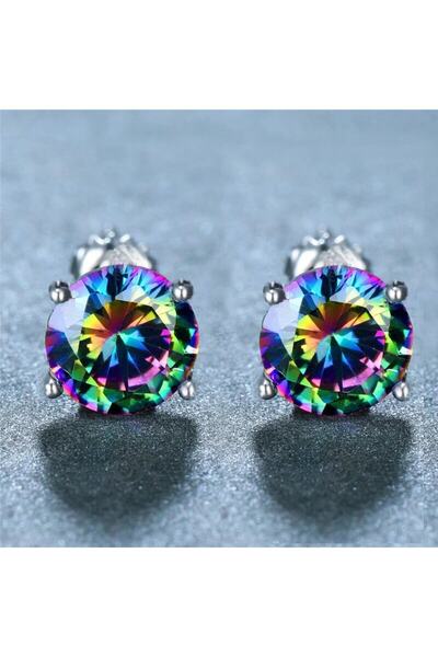 Begonia Accessories 925 Ayar Gümüş , Mistik Topaz Tek Taş Unısex 1 Adet Küpe Çift Değil
