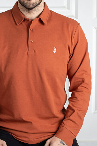 Sarar Interview Wraps Polo Collar 100% Cotton Brick Color Sweatshirt