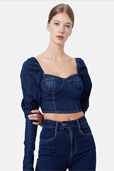 Rocky girl Karpuz Kol Glop Detay Mini Lacivert Denim Büstiyer