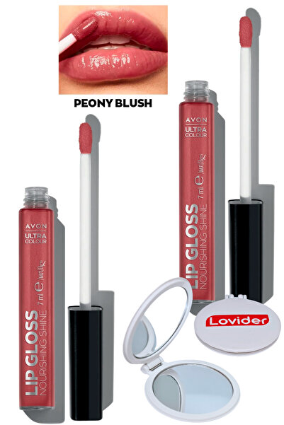 AVON Ultra Color Lip Gloss Besleyici Dudak Parlatıcısı - Peony Blush 2'li + Lovider Cep Aynası