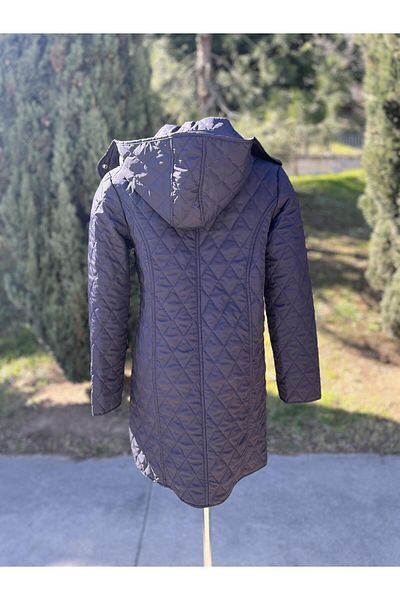 VETRE Női nagy méretű kockás 95 cm-es szezonális sötétkék steppelt kabát 1040