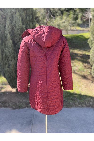 VETRE Palton matlasat de damă, mărime mare, carouri, 95 cm, sezonier, roșu Claret 1040