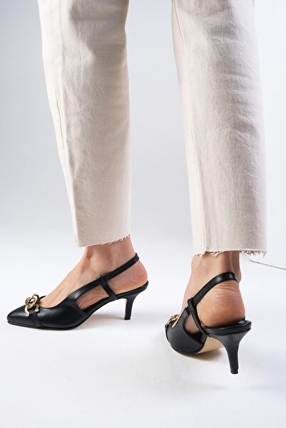 Mio Gusto Krátké boty na podpatku s otevřeným řetízkem v černé barvě