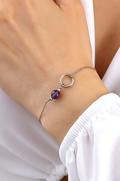 MySilvers Ametist Taşlı Gümüş Bileklik