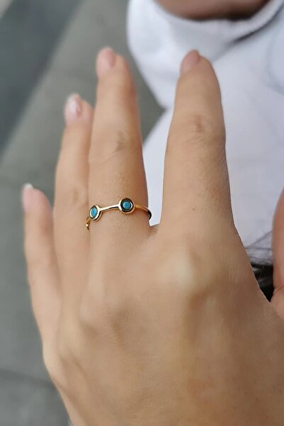 Utku Kuyumculuk 14 AYAR FİRUZE TAŞLI YARIMTUR ALTIN YÜZÜK