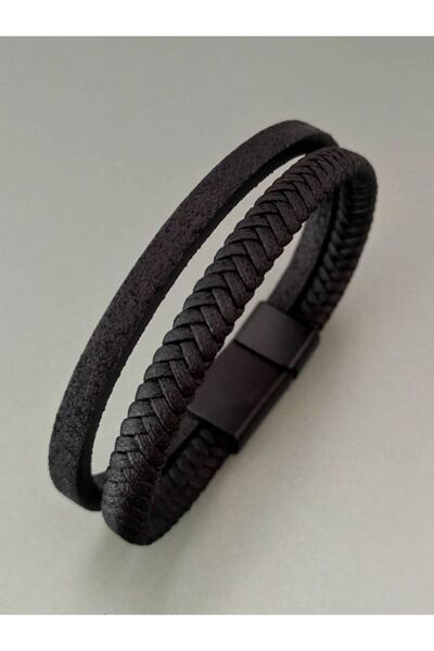 TÜKKAN ACCESSORİES SİYAH HAKİKİ DERİ BİLEKLİK MIKNATISLI GEÇİRMELİ ERKEK BİLE...