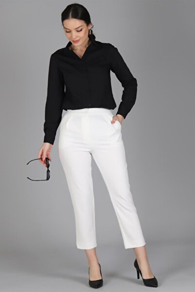 SWEETNESS Kadın Beyaz Havuç Kesim Kumaş Pantolon