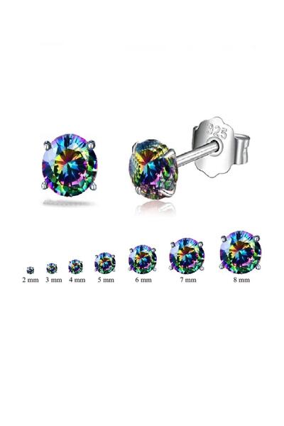 Begonia Accessories 925 Ayar Gümüş , Mistik Topaz Tek Taş Unısex 1 Adet Küpe Çift Değil