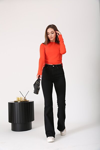 LİMABEL Women's High Waist Black Spanish Leg Jeans Lycra Stretchy Jeans