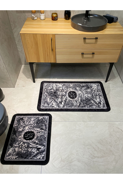 Brillant 2 li Çiçek Desenli 60x100 - 60x50 Lucky Lateks Taban Banyo Paspas