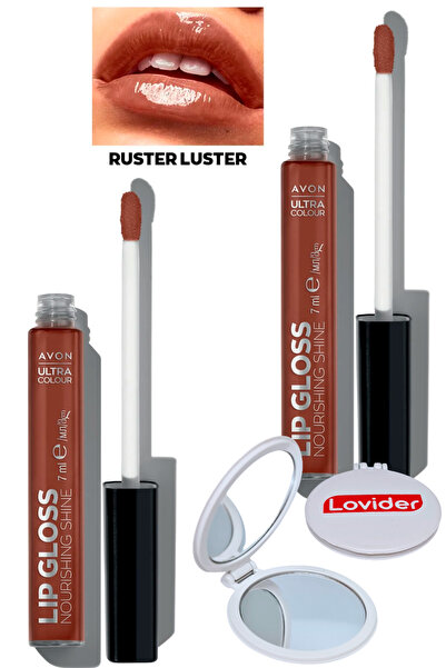 AVON Ultra Color Lip Gloss Besleyici Dudak Parlatıcısı - Rusty Luster 2'li + Lovider Cep Aynası