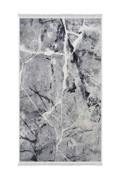 Dijidekor Gray Granite - Digital Fringed, Washable Carpet Runner, Antiallergic
