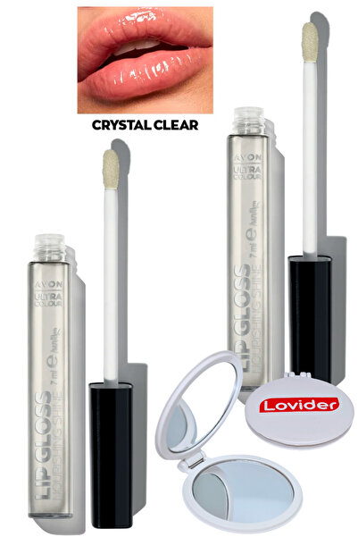 AVON Ultra Color Lip Gloss Besleyici Dudak Parlatıcısı - Crystal Clear 2'li + Lovider Cep Aynası
