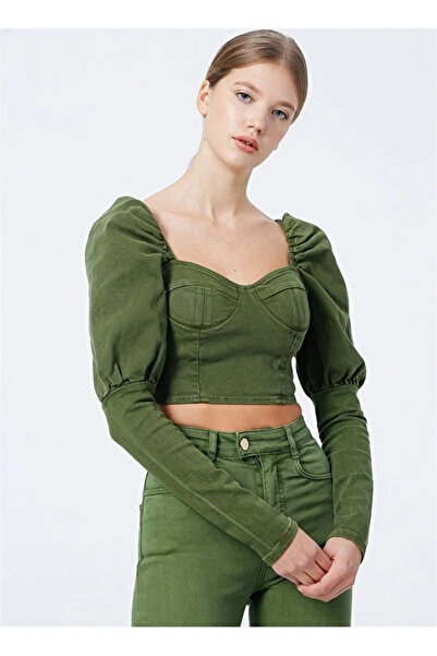 Rocky girl Karpuz Kol Glop Detay Denim Bluz