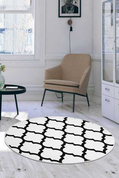 Dijidekor Carpet Lidya White Round Non-Slip Base Washable Bathroom Carpet 200...