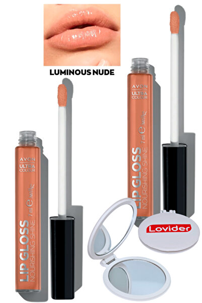 AVON Ultra Color Lip Gloss Besleyici Dudak Parlatıcısı - Luminous Nude 2'li + Lovider Cep Aynası